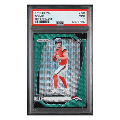 Bo Nix PSA 9 2024 Panini Prizm Green Wave Rookie RC Card #309