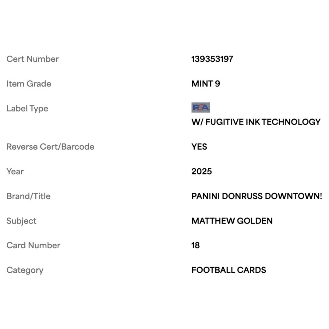 Matthew Golden PSA 9 2025 Panini Donruss Downtown! Rookie RC Card #18