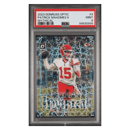 Patrick Mahomes PSA 9 2023 Panini Donruss Optic Mythical Case Hit Card #3