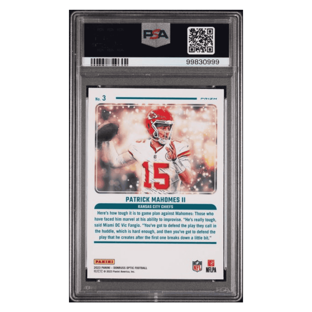 Patrick Mahomes PSA 9 2023 Panini Donruss Optic Mythical Case Hit Card #3