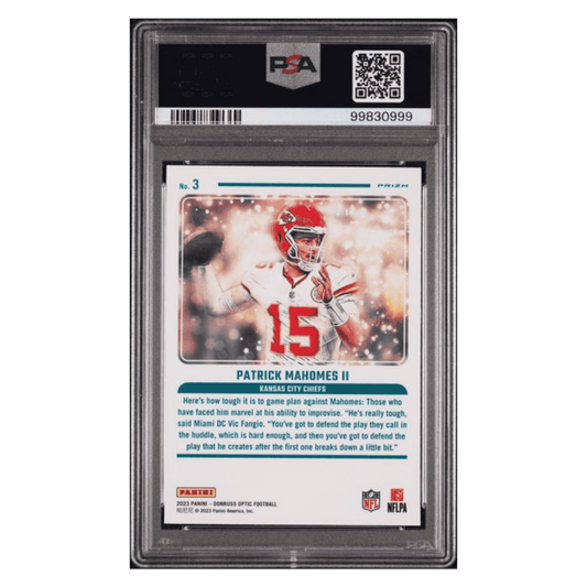 Patrick Mahomes PSA 9 2023 Panini Donruss Optic Mythical Case Hit Card #3