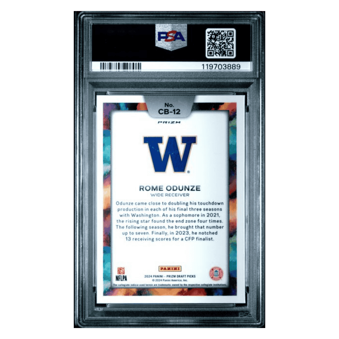 Rome Odunze PSA 10 2024 Panini Prizm Draft Picks Black Color Blast Case Hit Rookie RC Card #CB12
