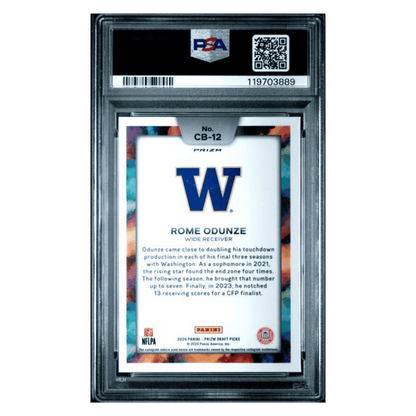 Rome Odunze PSA 10 2024 Panini Prizm Draft Picks Black Color Blast Case Hit Rookie RC Card #CB12
