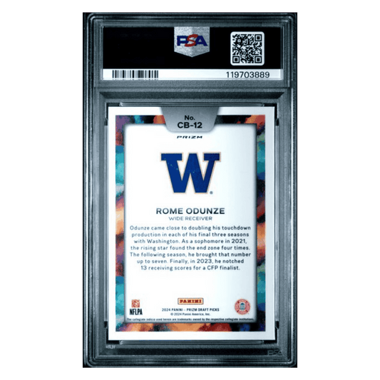Rome Odunze PSA 10 2024 Panini Prizm Draft Picks Black Color Blast Case Hit Rookie RC Card #CB12
