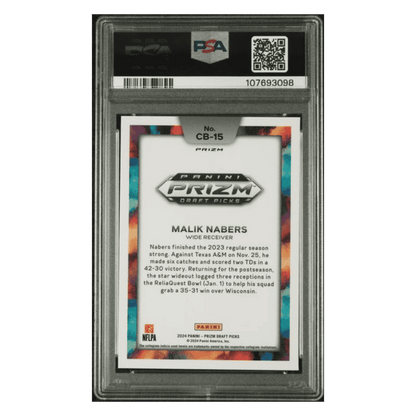 Malik Nabers PSA 10 2024 Panini Prizm Draft Picks Black Color Blast Case Hit Card #CB15