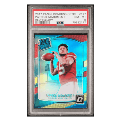 Patrick Mahomes PSA 8 2017 Panini Donruss Optic Red/ Yellow Rated Rookie Card #177