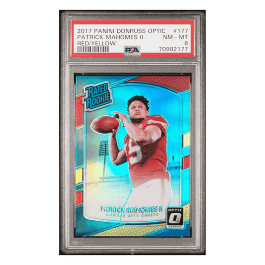 Patrick Mahomes PSA 8 2017 Panini Donruss Optic Red/ Yellow Rated Rookie Card #177