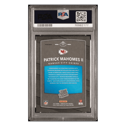 Patrick Mahomes PSA 8 2017 Panini Donruss Optic Red/ Yellow Rated Rookie Card #177
