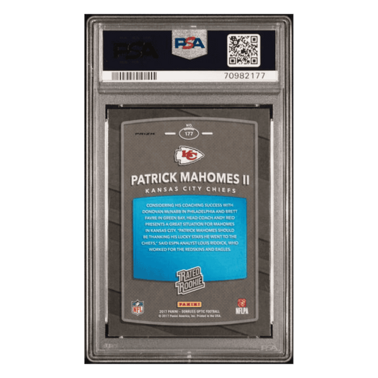 Patrick Mahomes PSA 8 2017 Panini Donruss Optic Red/ Yellow Rated Rookie Card #177