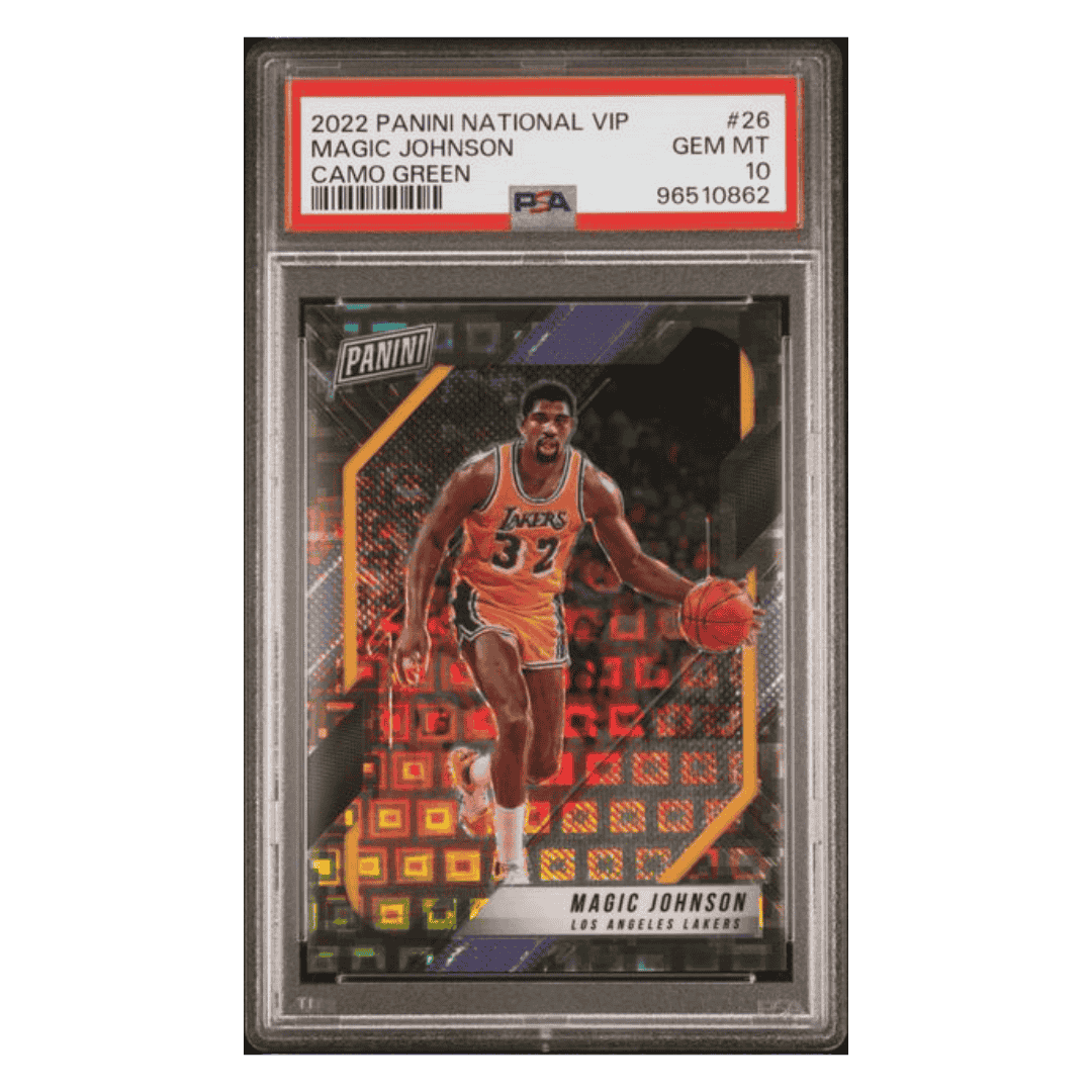 Magic Johnson PSA 10 2022 Panini National VIP Camo Green #d/ 25 Card #26