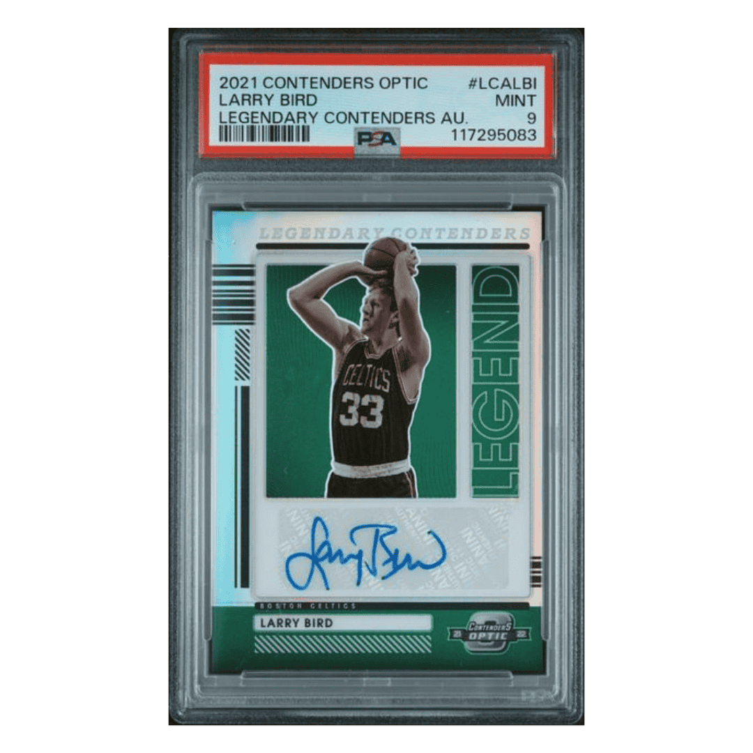 Larry Bird PSA 9 2021 Panini Contenders Optic Legendary Contenders Autograph #d/ 99 Card #LCALBI