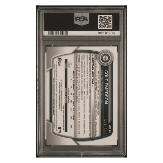 Colt Emerson PSA 10 2023 Topps Bowman Draft Chrome Prospects Autograph Aqua Lava #d/ 199 Card #CDACE