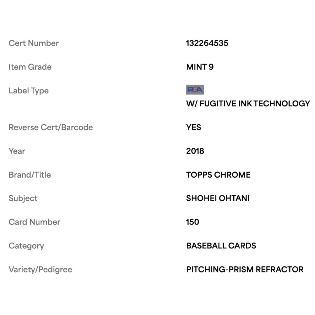 Shohei Ohtani PSA 9 2018 Topps Chrome Pitching Prism Refractor Rookie RC Card #150
