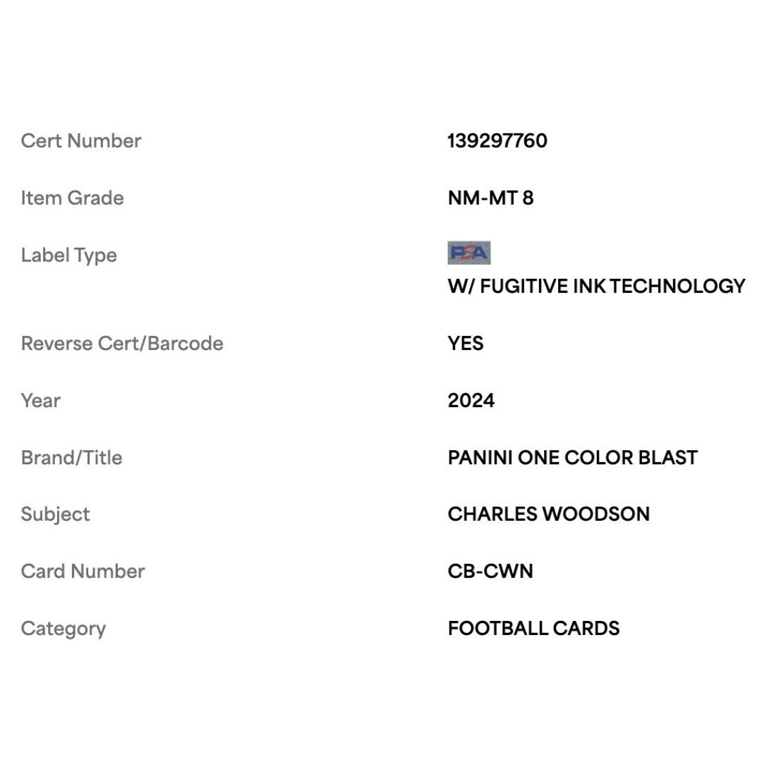 Charles Woodson PSA 8 2024 Panini One Color Blast Case Hit Card #CB-CWN