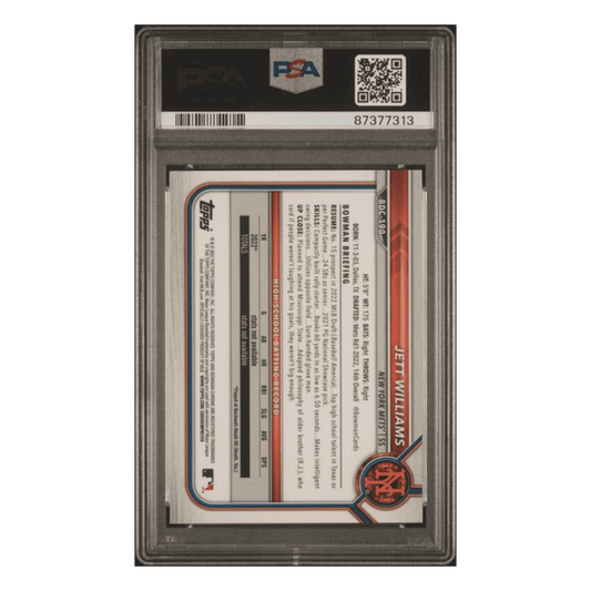 Jett Williams PSA 10 2022 Topps Bowman Draft Chrome Black/ White Raywave Refractor Card #BDC190