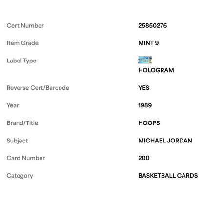Michael Jordan PSA 9 1989 Hoops Card #200