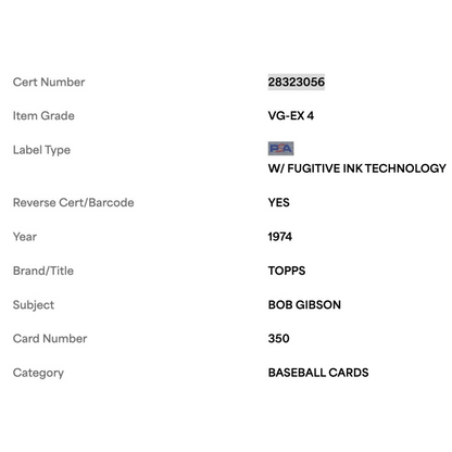 Bob Gibson PSA 4 1974 Topps Card #350
