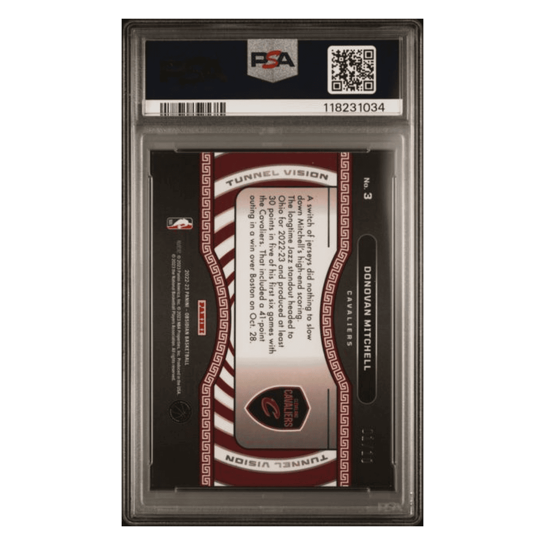 Donovan Mitchell PSA 9 2022 Panini Obsidian Tunnel Vision EE Yellow Flood #1/ 10 Card #3