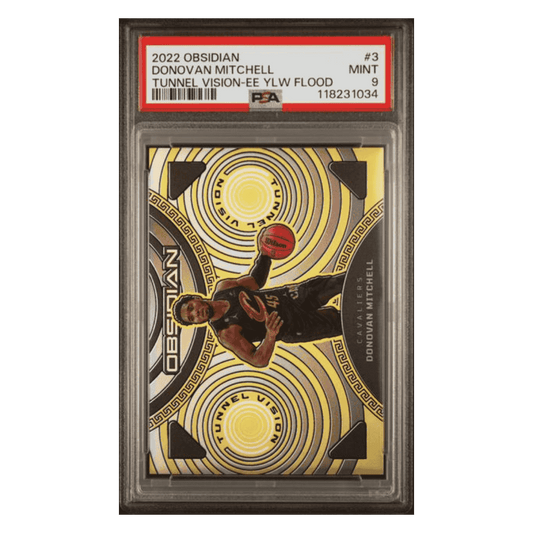 Donovan Mitchell PSA 9 2022 Panini Obsidian Tunnel Vision EE Yellow Flood #1/ 10 Card #3