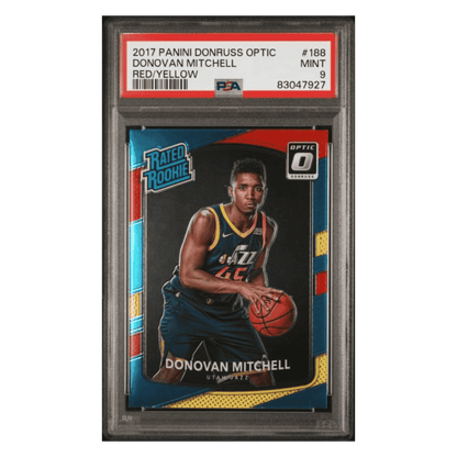 Donovan Mitchell PSA 9 2017 Panini Donruss Optic Red/ Yellow Card #188
