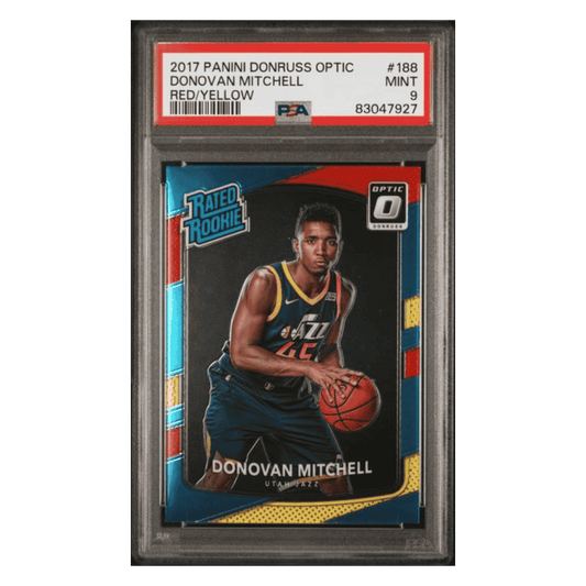Donovan Mitchell PSA 9 2017 Panini Donruss Optic Red/ Yellow Card #188