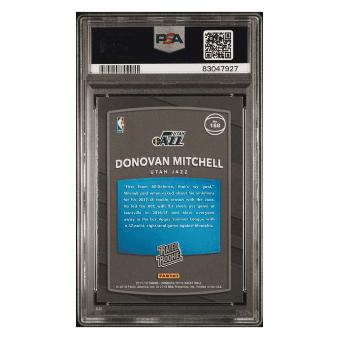 Donovan Mitchell PSA 9 2017 Panini Donruss Optic Red/ Yellow Card #188