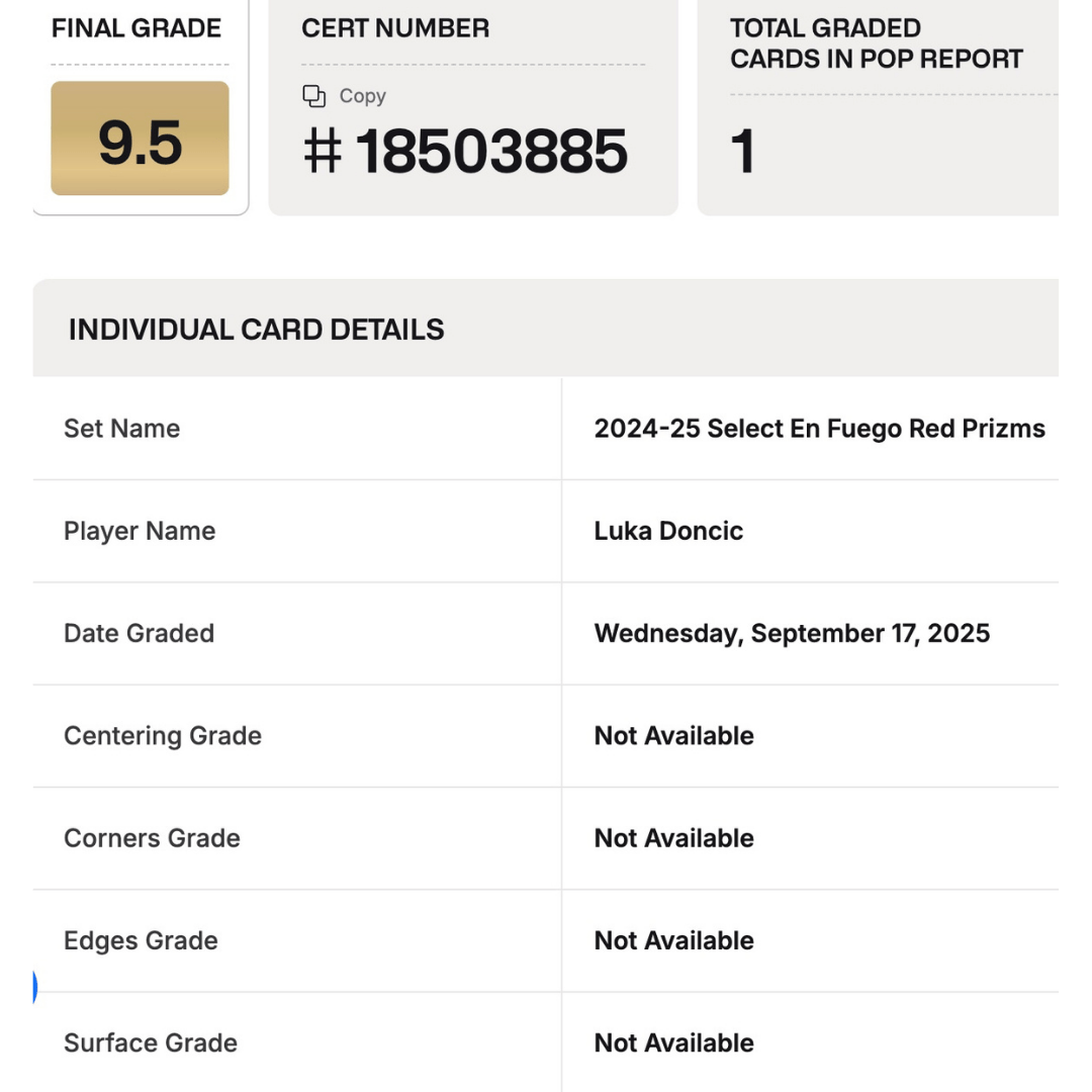 Luka Doncic BGS 9.5 2024-25 Panini Select En Fuego Red Prizms #d/ 99 Card #9