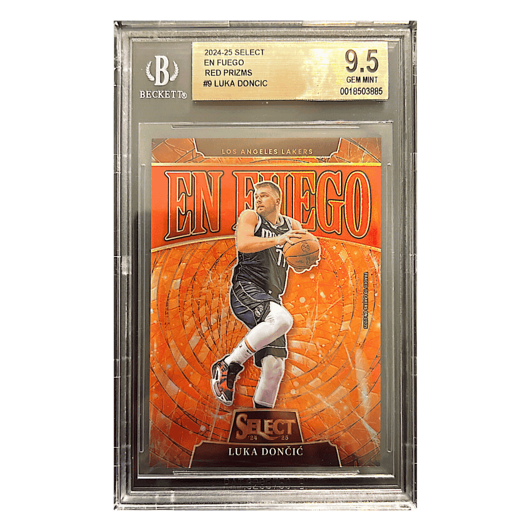 Luka Doncic BGS 9.5 2024-25 Panini Select En Fuego Red Prizms #d/ 99 Card #9