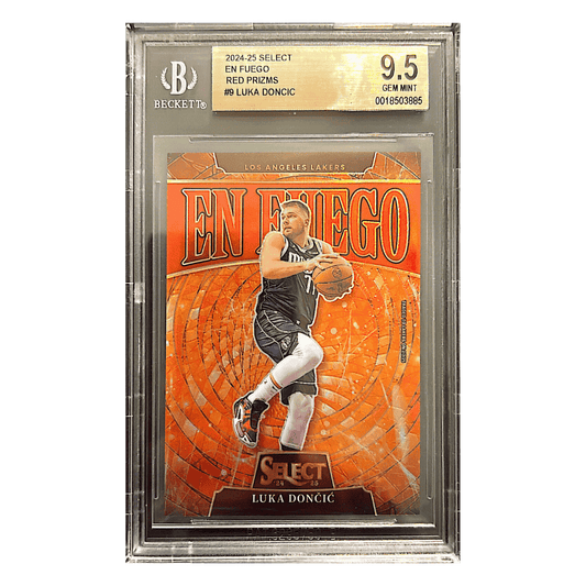 Luka Doncic BGS 9.5 2024-25 Panini Select En Fuego Red Prizms #d/ 99 Card #9