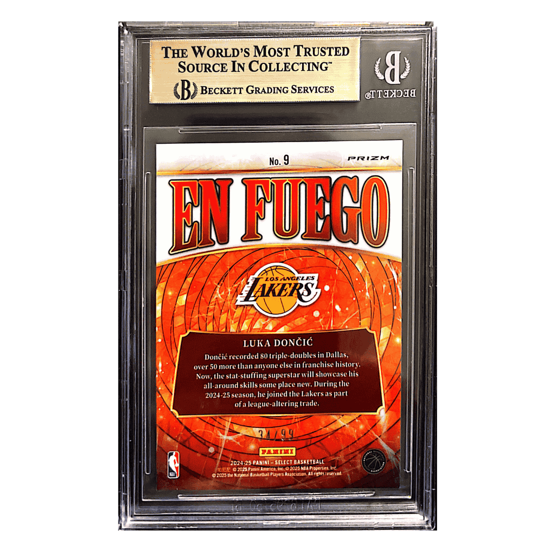 Luka Doncic BGS 9.5 2024-25 Panini Select En Fuego Red Prizms #d/ 99 Card #9