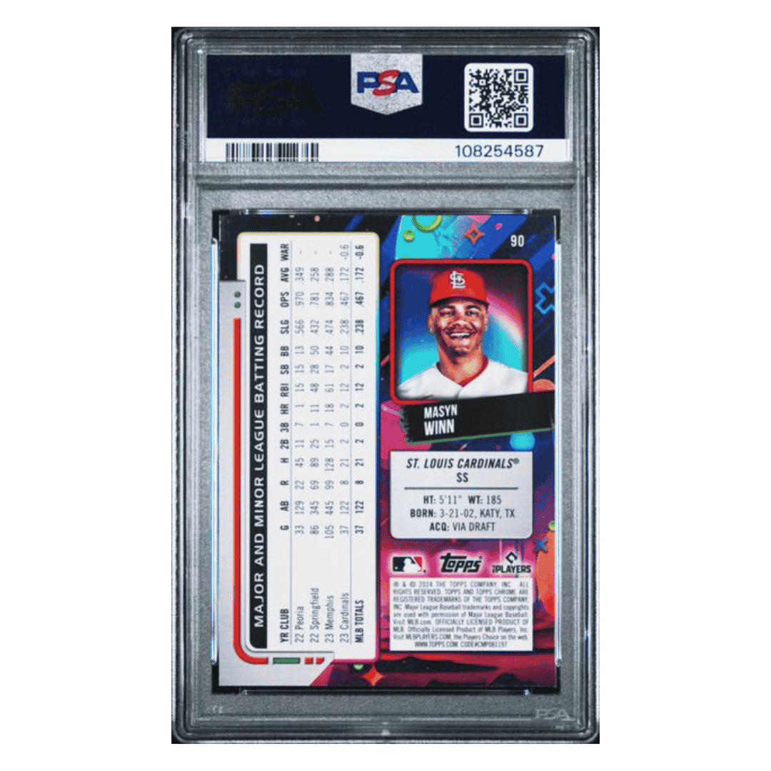 Masyn Winn PSA 10 2024 Topps Chrome Cosmic Gold Interstellar Refractor Rookie RC #d/ 50 Card #90
