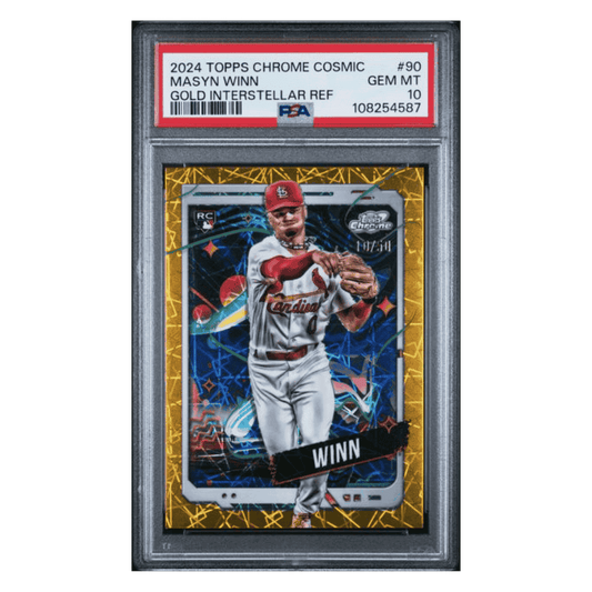 Masyn Winn PSA 10 2024 Topps Chrome Cosmic Gold Interstellar Refractor Rookie RC #d/ 50 Card #90