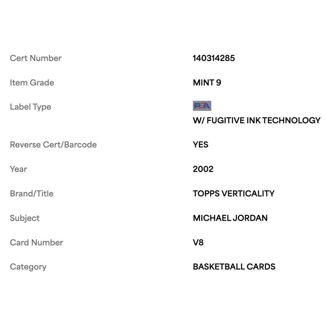 Michael Jordan PSA 9 2002 Topps Verticality Card #V8