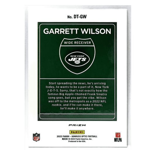 Garrett Wilson 2022 Panini Donruss Optic Downtown Rookie RC Card #DT-GW