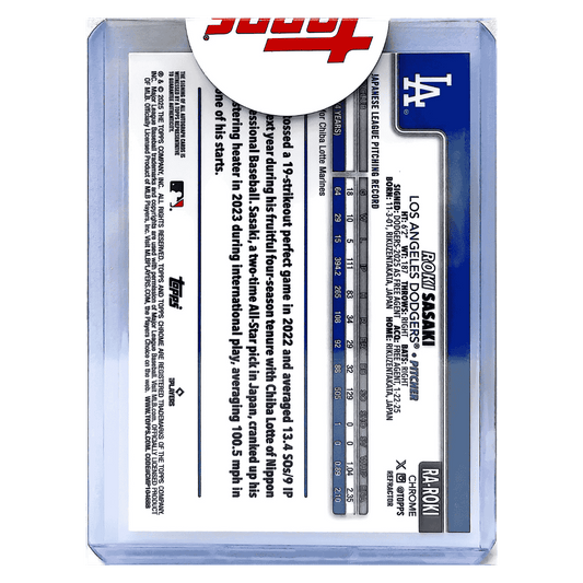 Roki Sasaki 2025 Topps Chrome Autograph Rookie RC #d/ 499 Card #RA-ROKI