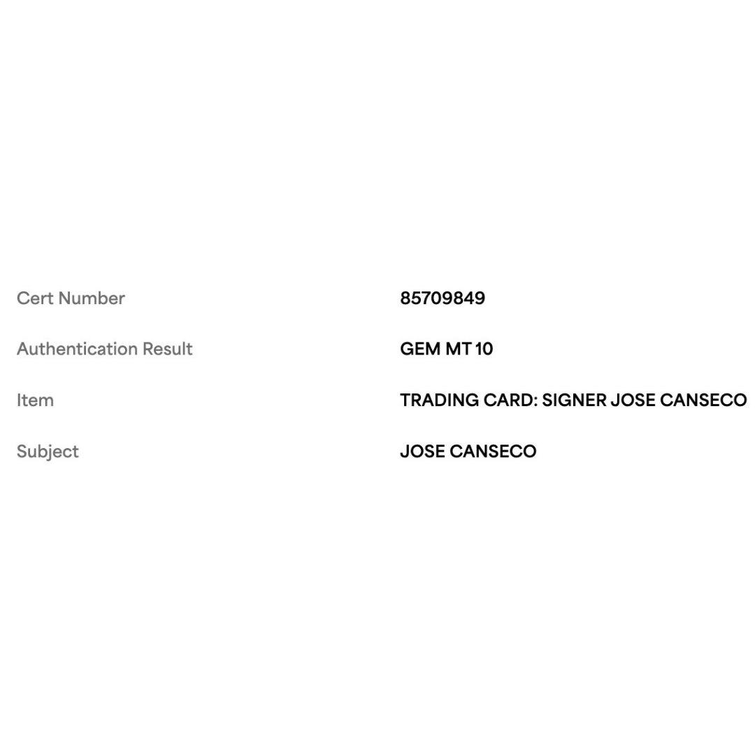 Jose Canseco 1985 Leaf Donruss Rated Rookie Autograph Card #39