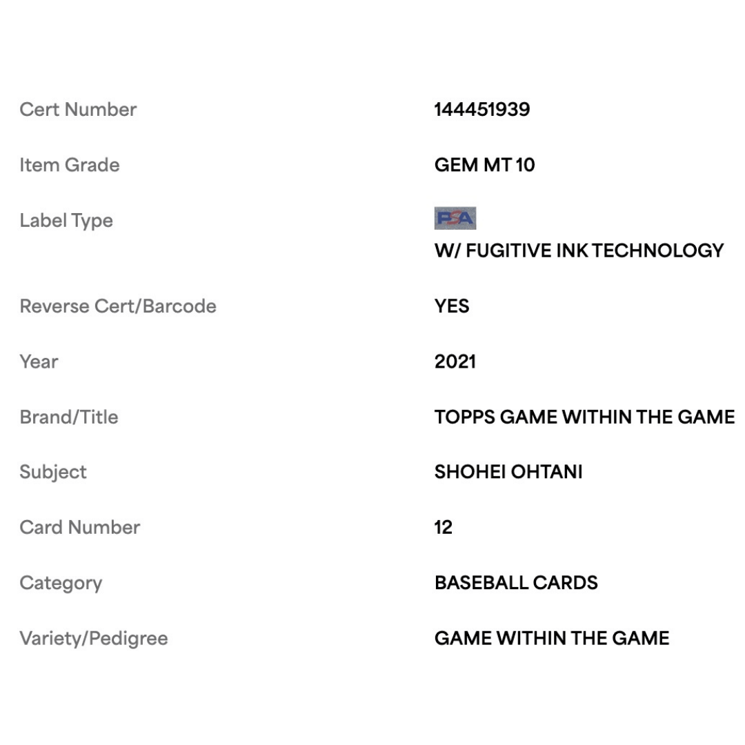 Shohei Ohtani PSA 10 2021 Topps Game Within The Game Card #12