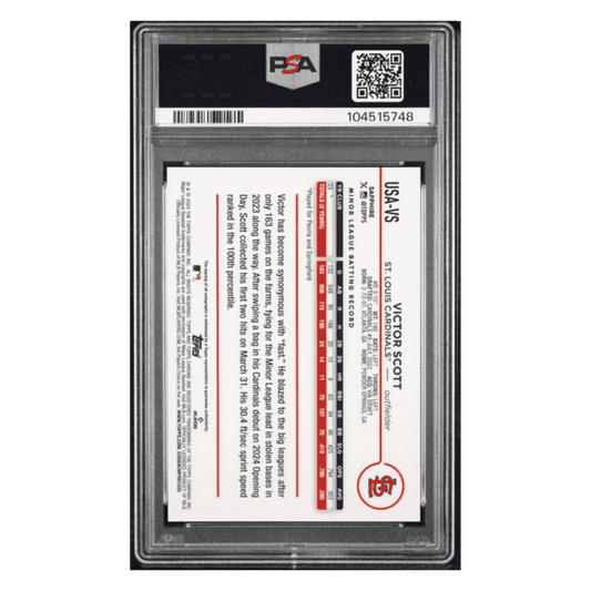 Victor Scott PSA 8 2024 Topps Chrome Update Sapphire Edition Autograph Rookie RC #d/ 199 Card #VS