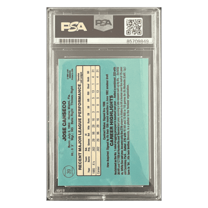 Jose Canseco 1985 Leaf Donruss Rated Rookie Autograph Card #39