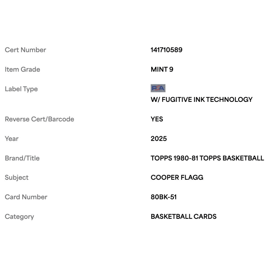 Cooper Flagg PSA 9 2025 Topps 1980 Topps Basketball Card #80BK-51