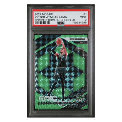 Victor Wembanyama PSA 9 2024 Panini Mosaic Epic Performers Green Flr #d/ 10 Card #1