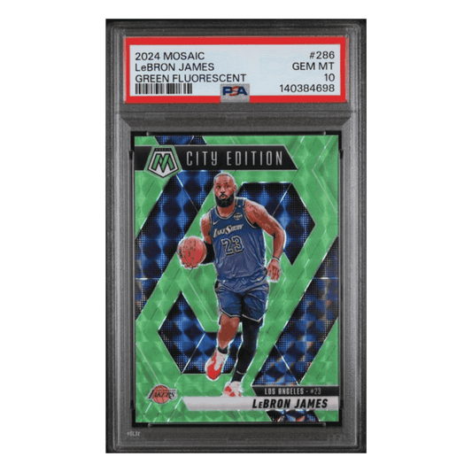LeBron James PSA 10 2024 Panini Mosaic Green Fluorescent #d/ 10 Card #286