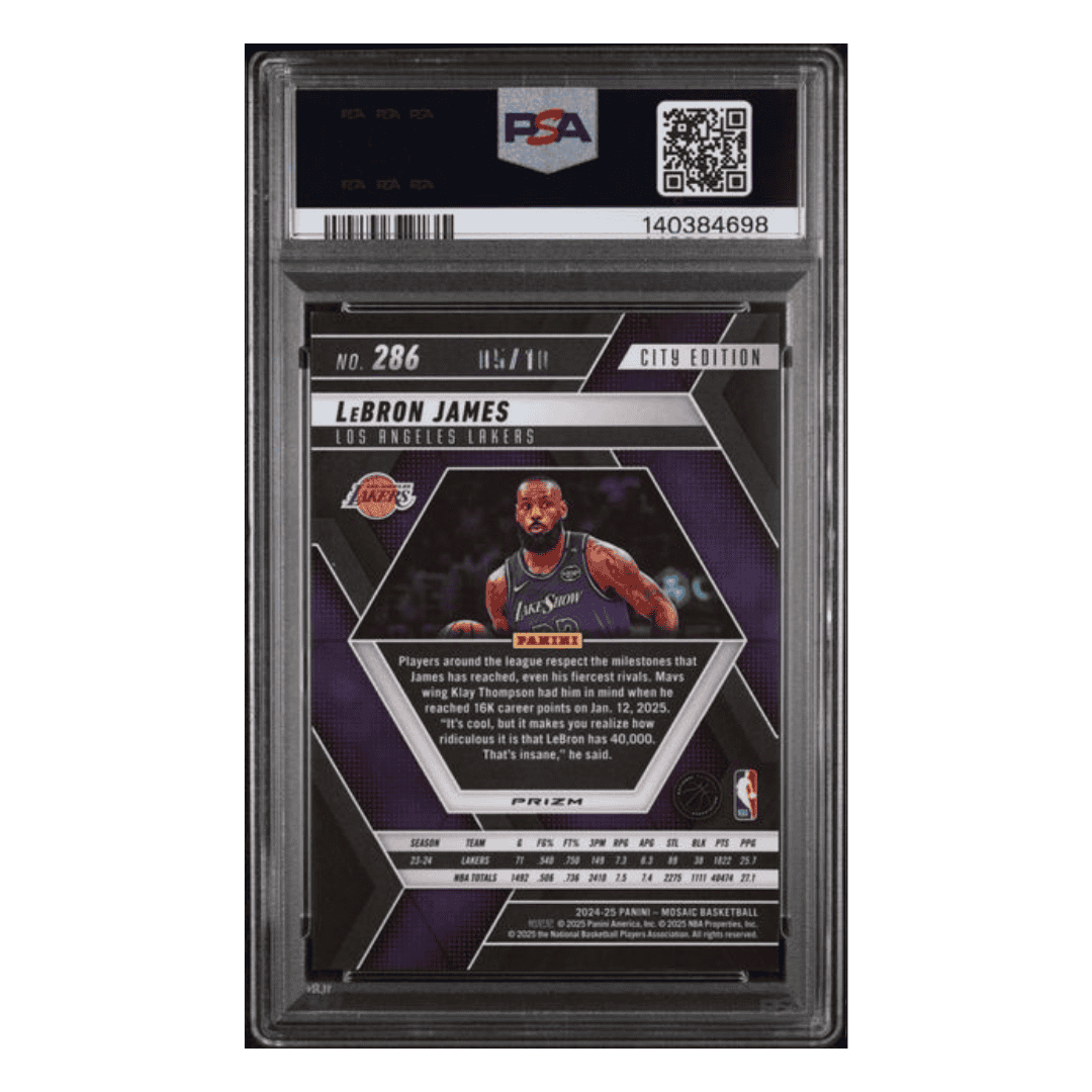 LeBron James PSA 10 2024 Panini Mosaic Green Fluorescent #d/ 10 Card #286