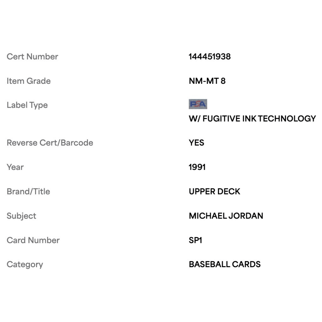 Michael Jordan PSA 8 1991 Upper Deck Card #SP1
