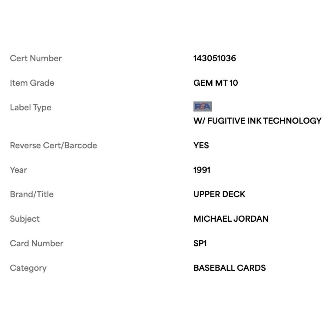 Michael Jordan PSA 10 1991 Upper Deck Card #SP1