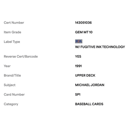 Michael Jordan PSA 10 1991 Upper Deck Card #SP1