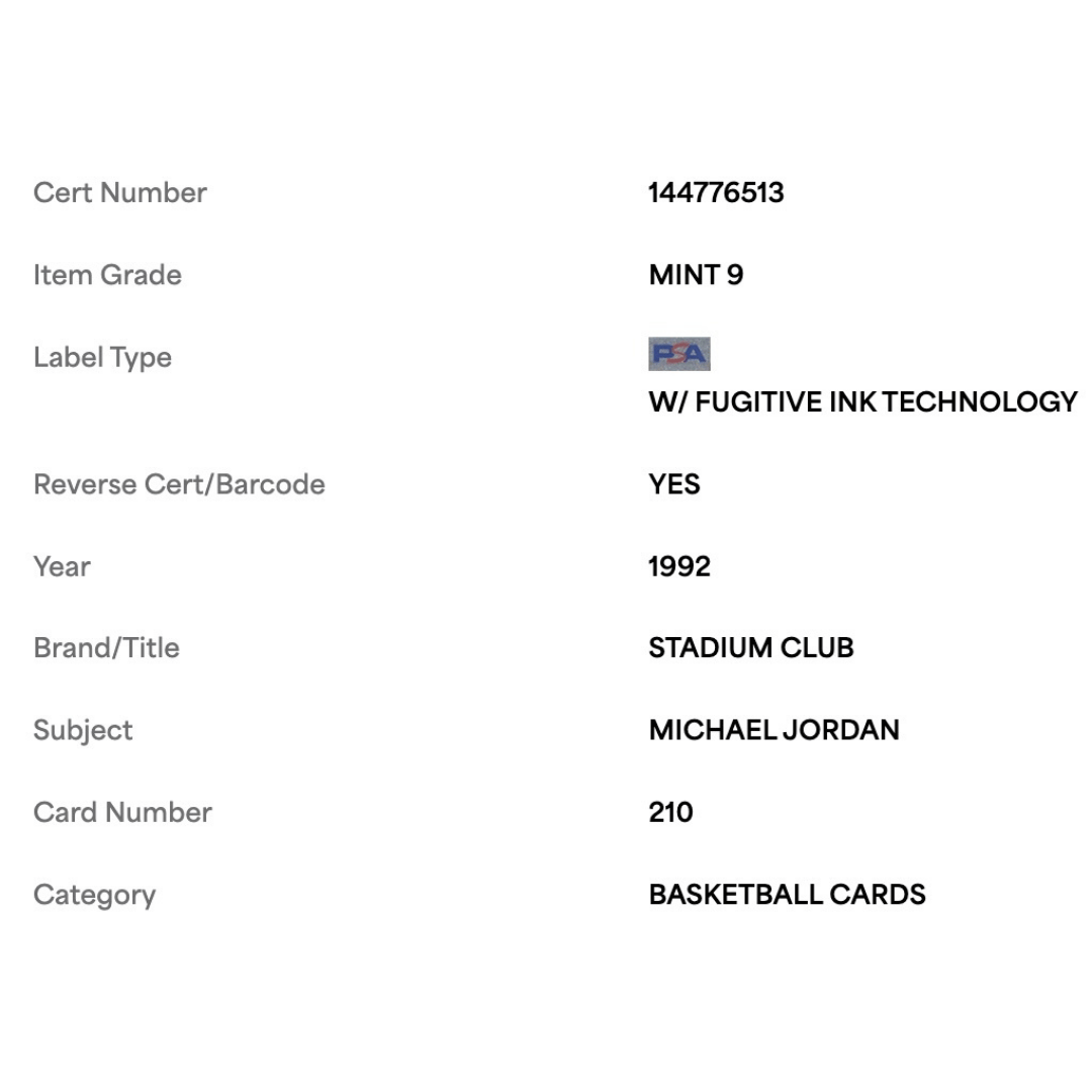 Michael Jordan PSA 9 1992 Topps Stadium Club Card #210