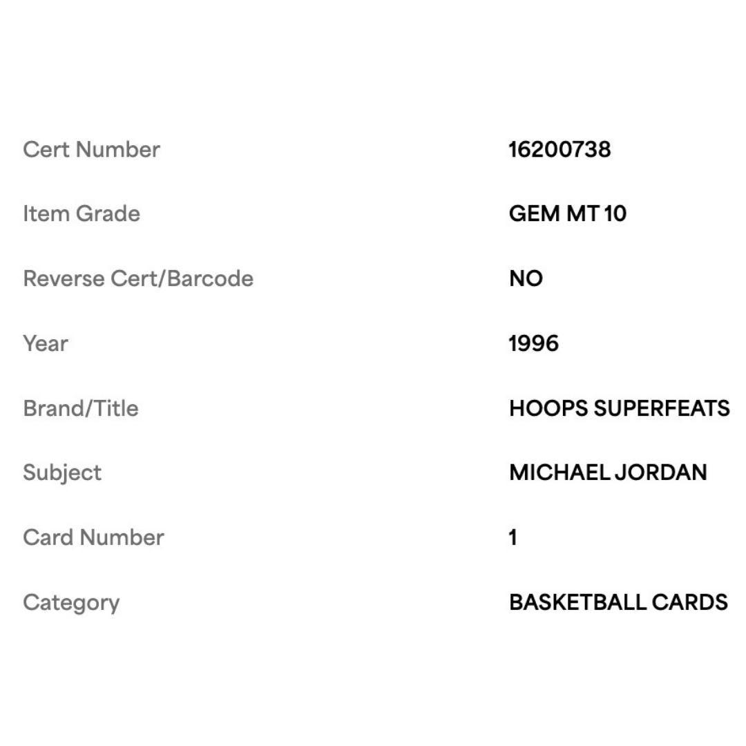 Michael Jordan PSA 10 1996 Skybox Hoops Superfeats Card #1