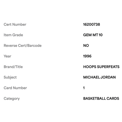 Michael Jordan PSA 10 1996 Skybox Hoops Superfeats Card #1