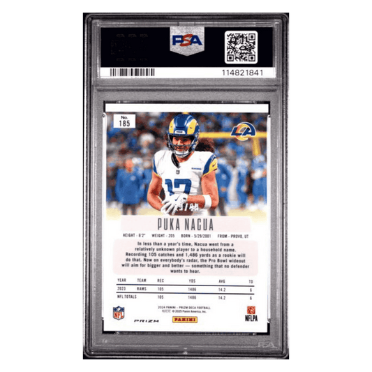Puka Nacua PSA 10 2024 Panini Prizm Deca Orange Prizm #d/ 49 Card #185